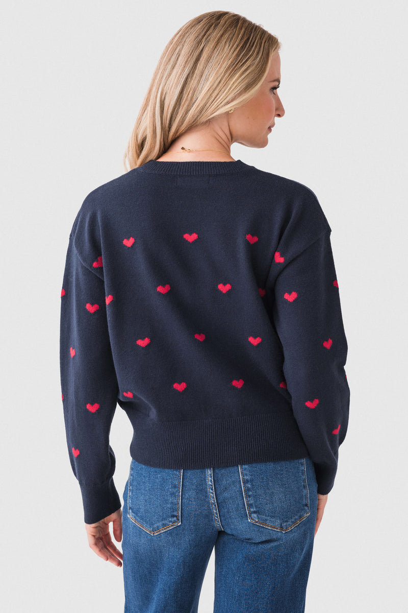 Contrast Hearts Crew Sweater