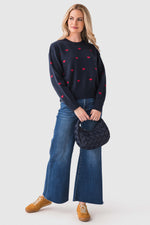 Contrast Hearts Crew Sweater