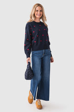 Contrast Hearts Crew Sweater
