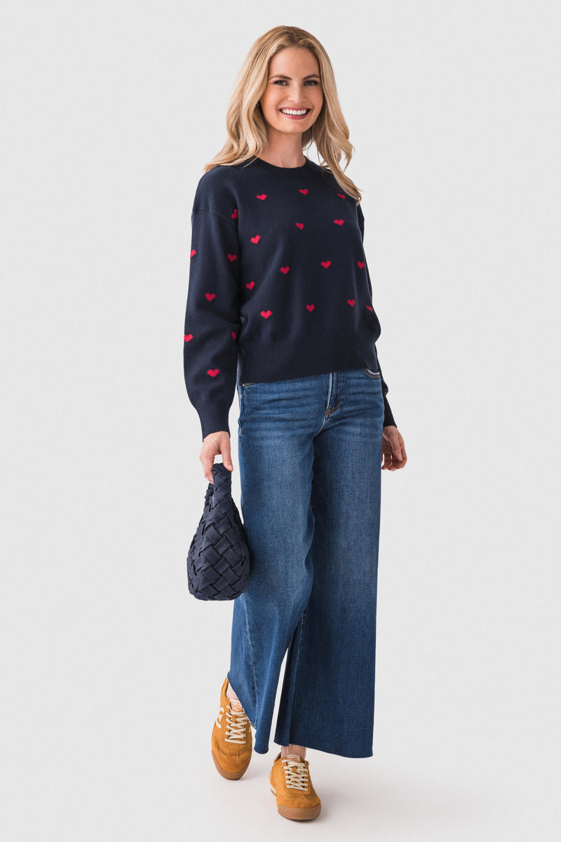 Contrast Hearts Crew Sweater