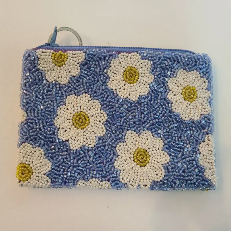 Hand Beaded Daisy Coin Purse