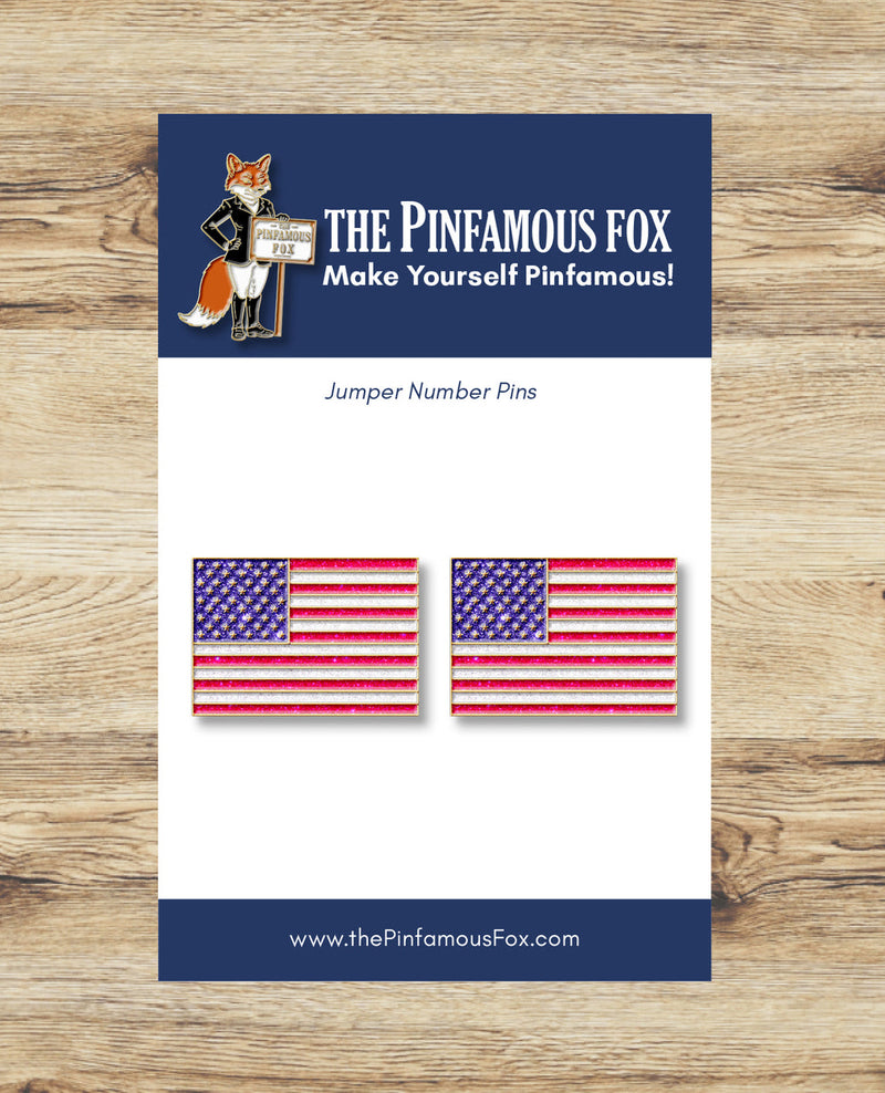 American Flag Sparkles Number Pins