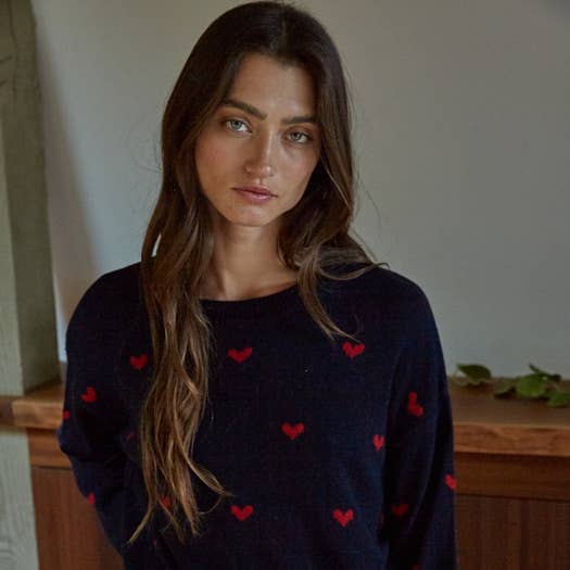 Contrast Hearts Crew Sweater