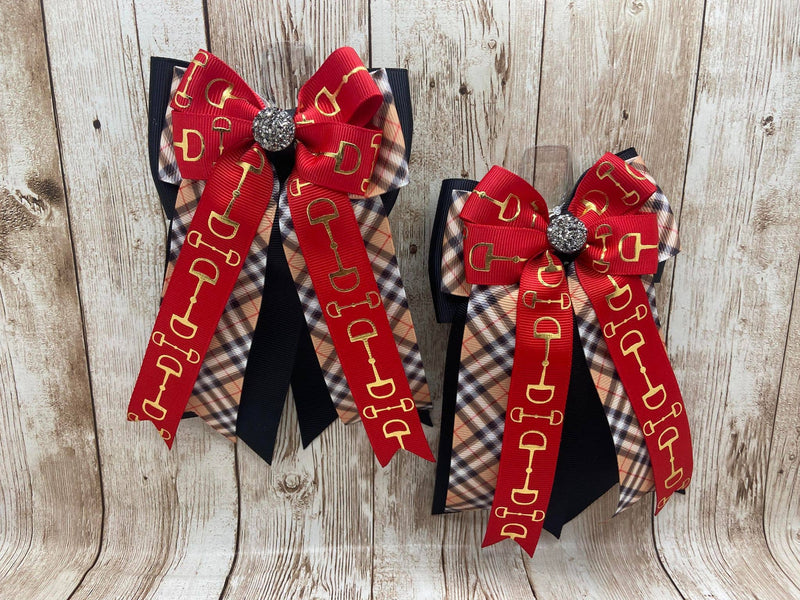 Horse Show Bows - Red Bits on Designer Plaid and Black