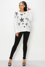 Star Print Round Neck Long Sleeve Sweatshirt