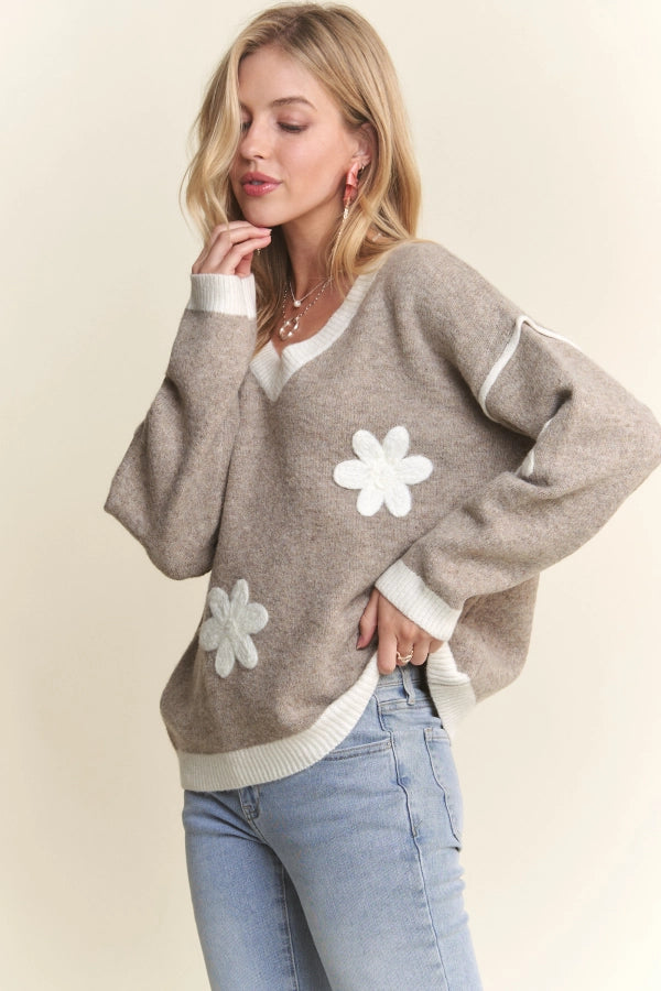 Floral V-Neck Sweater - Ladies