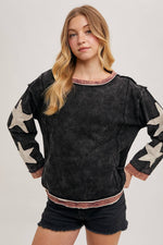 Star Sleeve Mineral Wash Pullover - Ladies