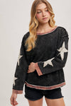 Star Sleeve Mineral Wash Pullover - Ladies