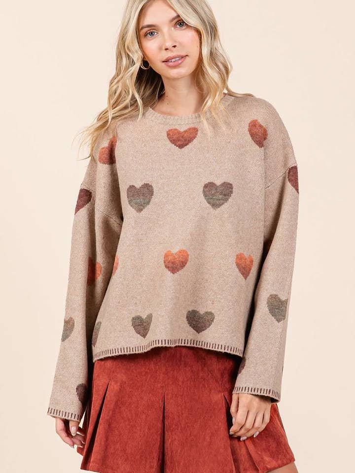 Gradient Heart Knit Sweater - Ladies