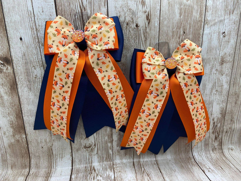 Benny Bows Show Bows - Orange and Navy Foxes