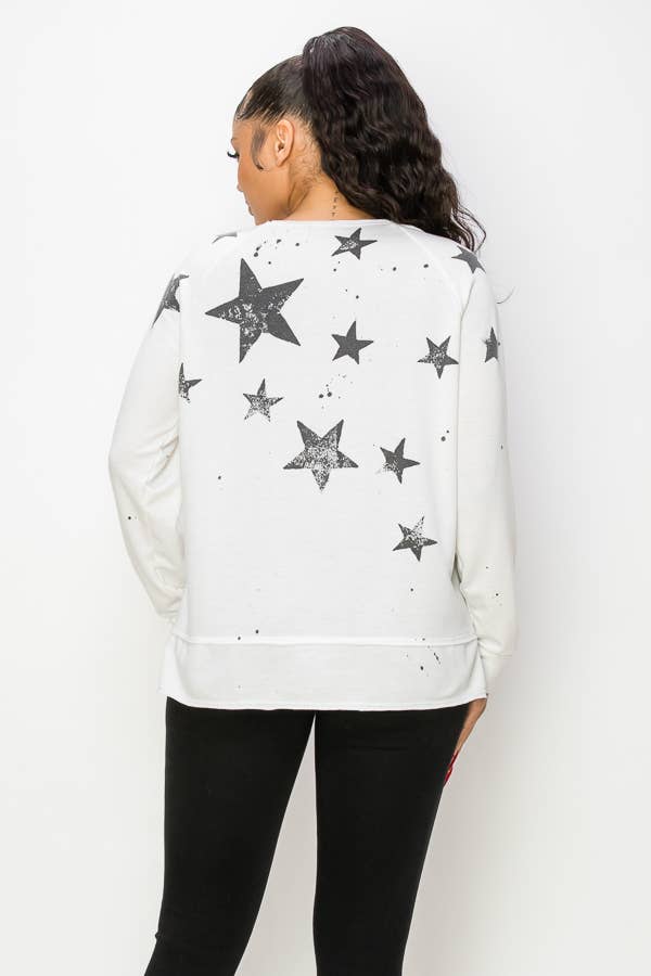 Star Print Round Neck Long Sleeve Sweatshirt