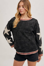 Star Sleeve Mineral Wash Pullover - Ladies