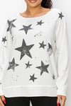 Star Print Round Neck Long Sleeve Sweatshirt