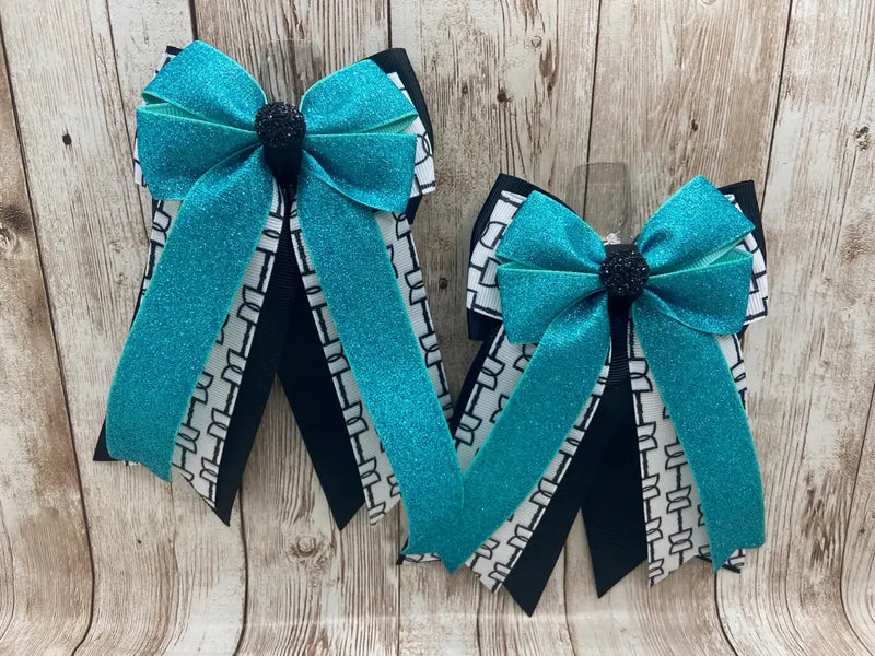 Benny Bows Show Bows - Teal Glitter with Black & White Bits