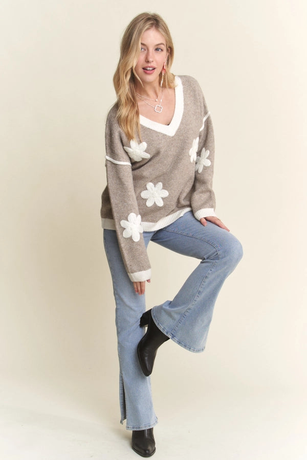 Floral V-Neck Sweater - Ladies