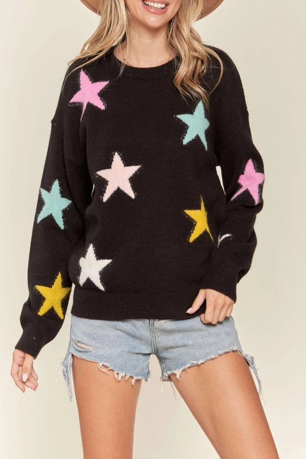 Multi Star Crew Neck Sweater - Ladies