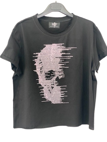 Silver Fading Skull Raw Hem T-shirt - Ladies