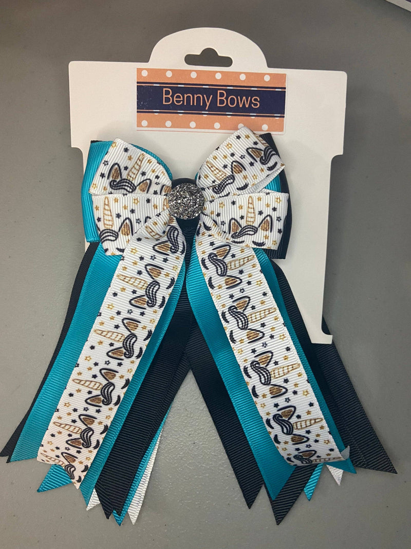 Benny Bows Show Bows - Gold and Black Unicorns on Teal