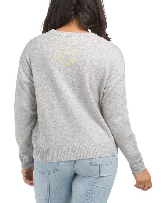 Smiley Stitch Crew Cashmere Sweater - Ladies