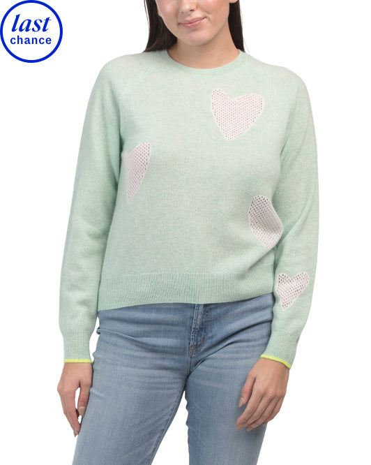 Cashmere Quirky Heart Crew Neck Sweater - Brodie Cashmere