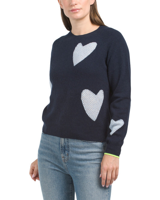 Quirky Heart Cashmere Crew Neck Sweater - Brodie Cashmere