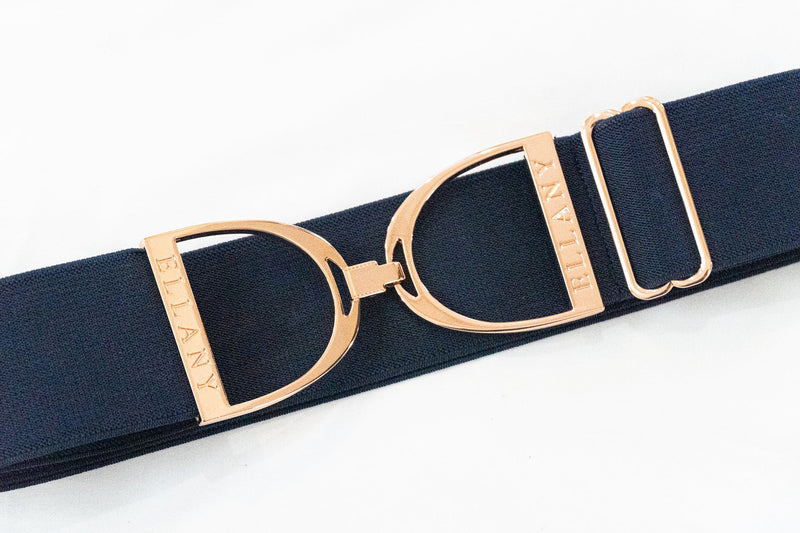 Navy Rose Gold Stirrup Elastic Belt - 2"