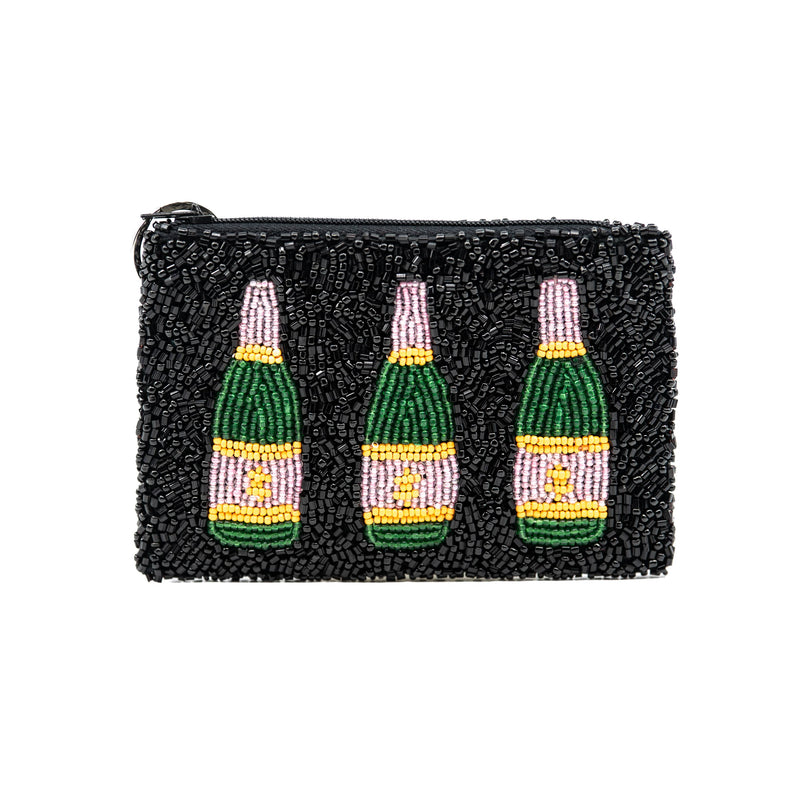 Hand Beaded Champagne Bottle Coin Purse