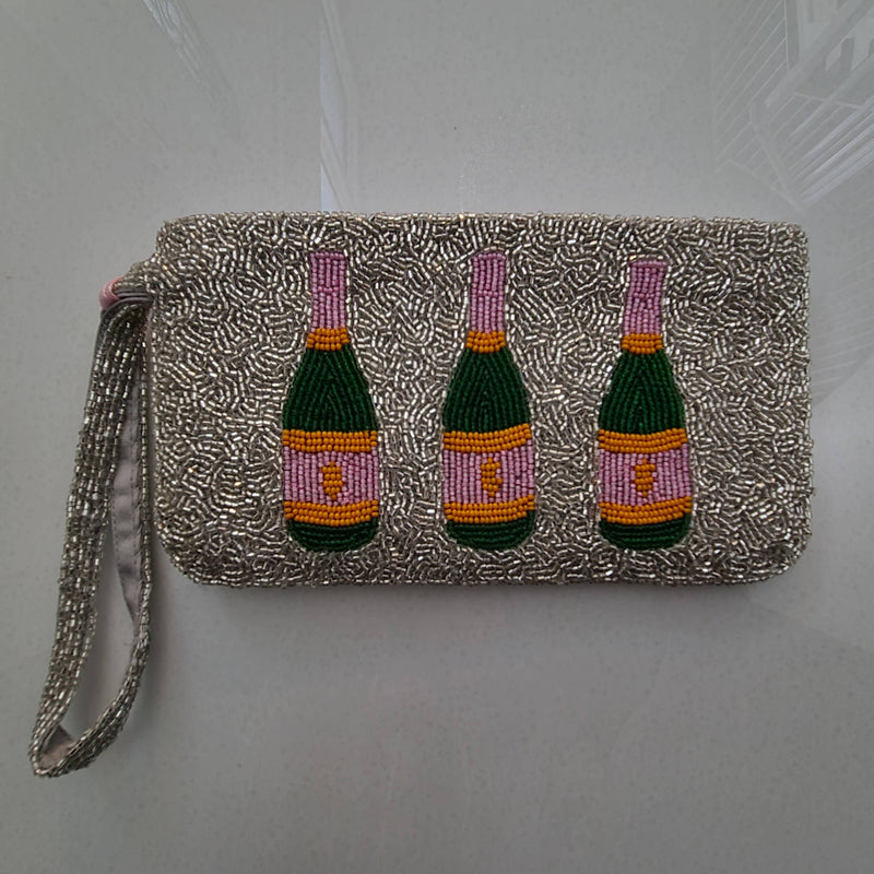 Beaded Champagne Bottles Wristlet