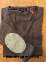 Milan V-Neck Sweater Dark Brown w/Camel Beige Elbow Patch