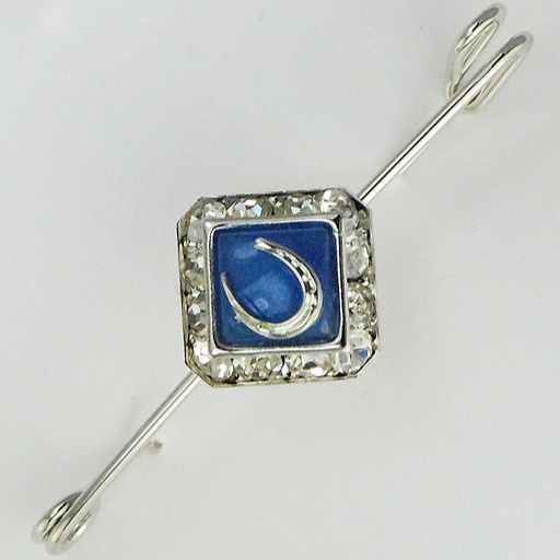 Square Rondelle Stock Pin w/ Blue Onyx Stone & Horse Shoe