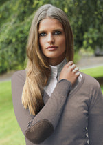 Milan V-Neck Sweater Dark Brown w/Camel Beige Elbow Patch