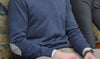 Milan V-Neck Sweater Navy Blue w/Light Grey Elbow Patch