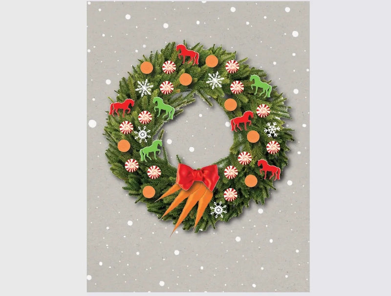 Wreath with Peppermints, Carrots & Horses - Christmas Cards